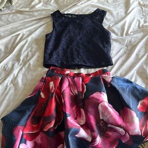 Ally B Lace Top & Floral Bubble Hem Skirt - 8